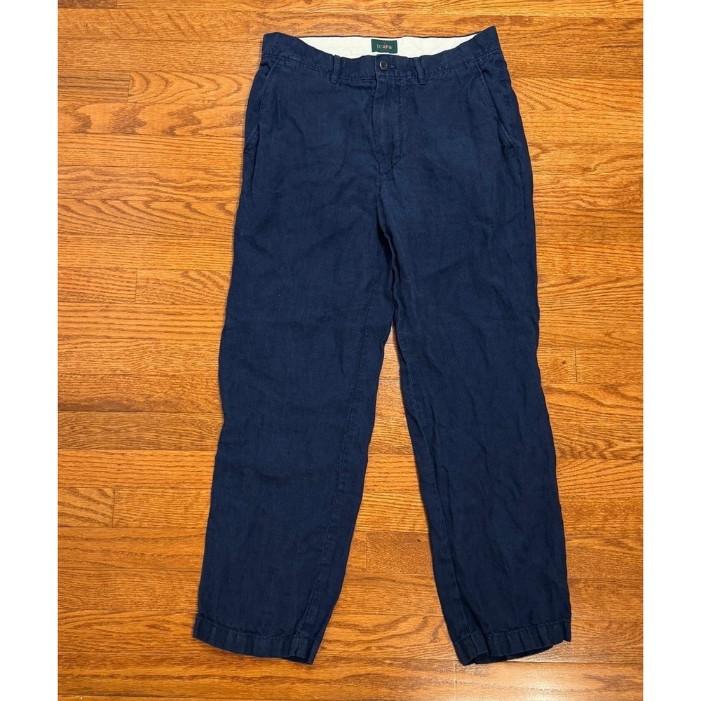 J.Crew Oarsman 100% Linen Pants Fits Mens 31x29 Navy Blue Casual Trousers